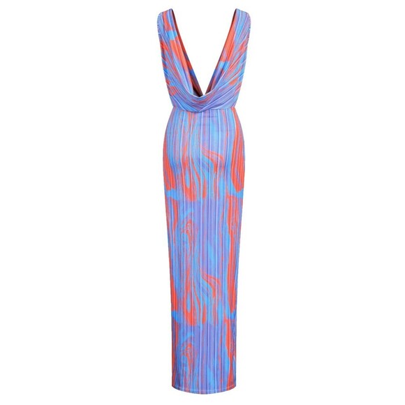 Commense Women's Flaming Passions Cowl Neck Long Dress Blue Size Medium‎ NWT - Picture 1 of 9